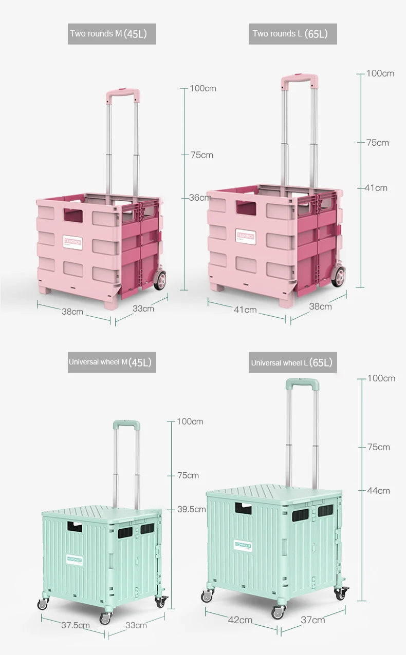 Supermarket Portable Folding Shopping Cart Grocery Shopping Cart 360 Degree Universal Wheel Plastic Trolley Cart Trolley