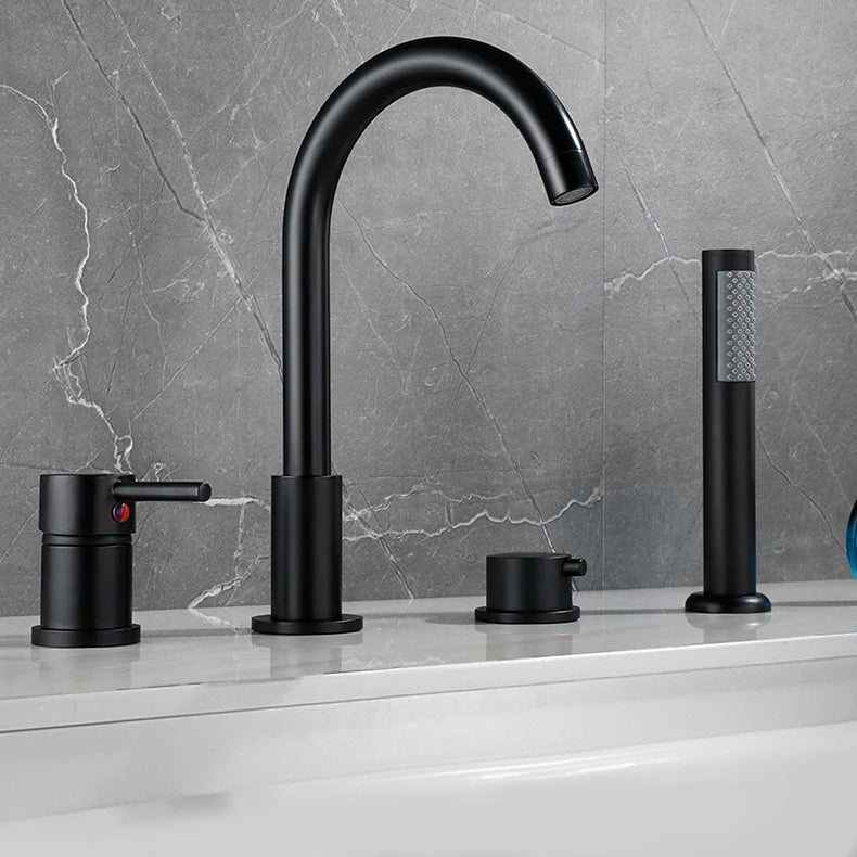 4-Piece Bathroom Faucet Set – Deck-Mounted Includes basin and bathtub mixer taps with handheld shower. Hot and cold water mixer for versatile bathroom use.