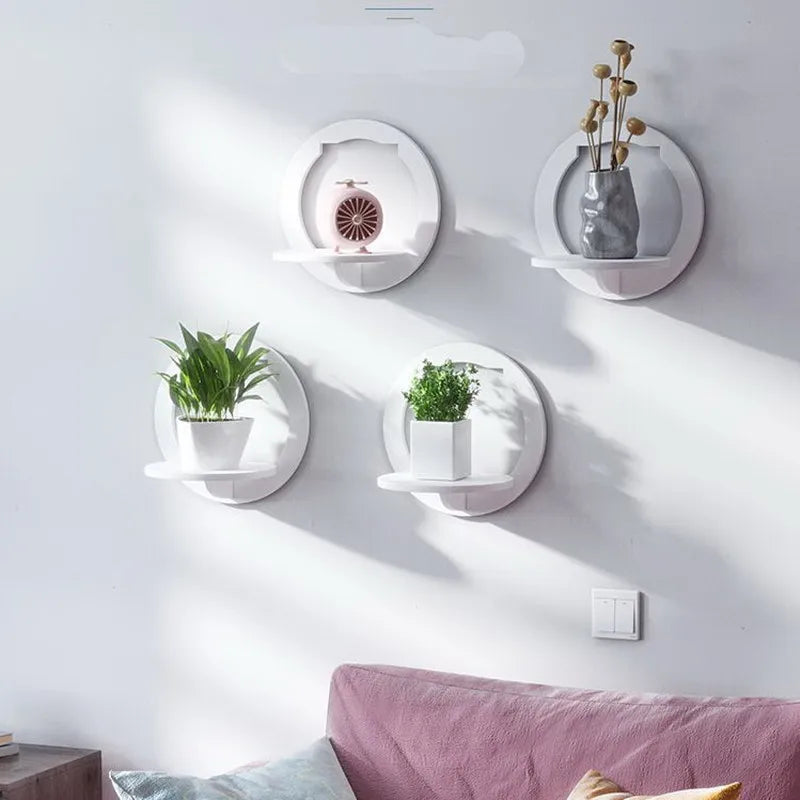 Wall shelf free punching wall-mounted TV background wall hanger bedroom balcony bedside wall creative flower pot stand