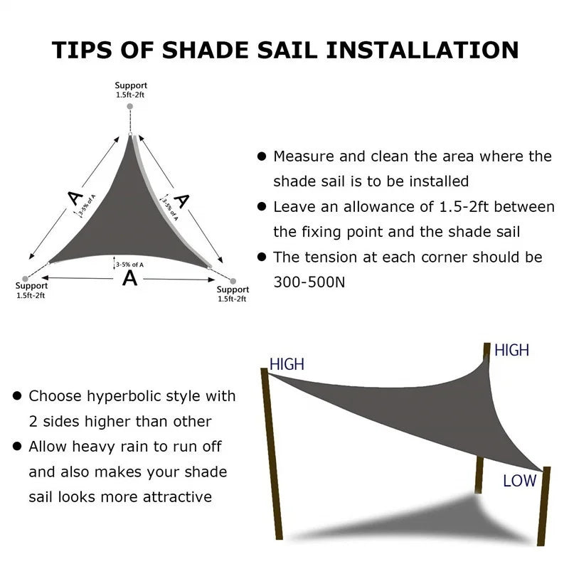 Black All size Waterproof Sun Shade Sail Square Rectangle Garden Terrace Canopy Pool Shade Triangle Camp Hiking Yard Awning