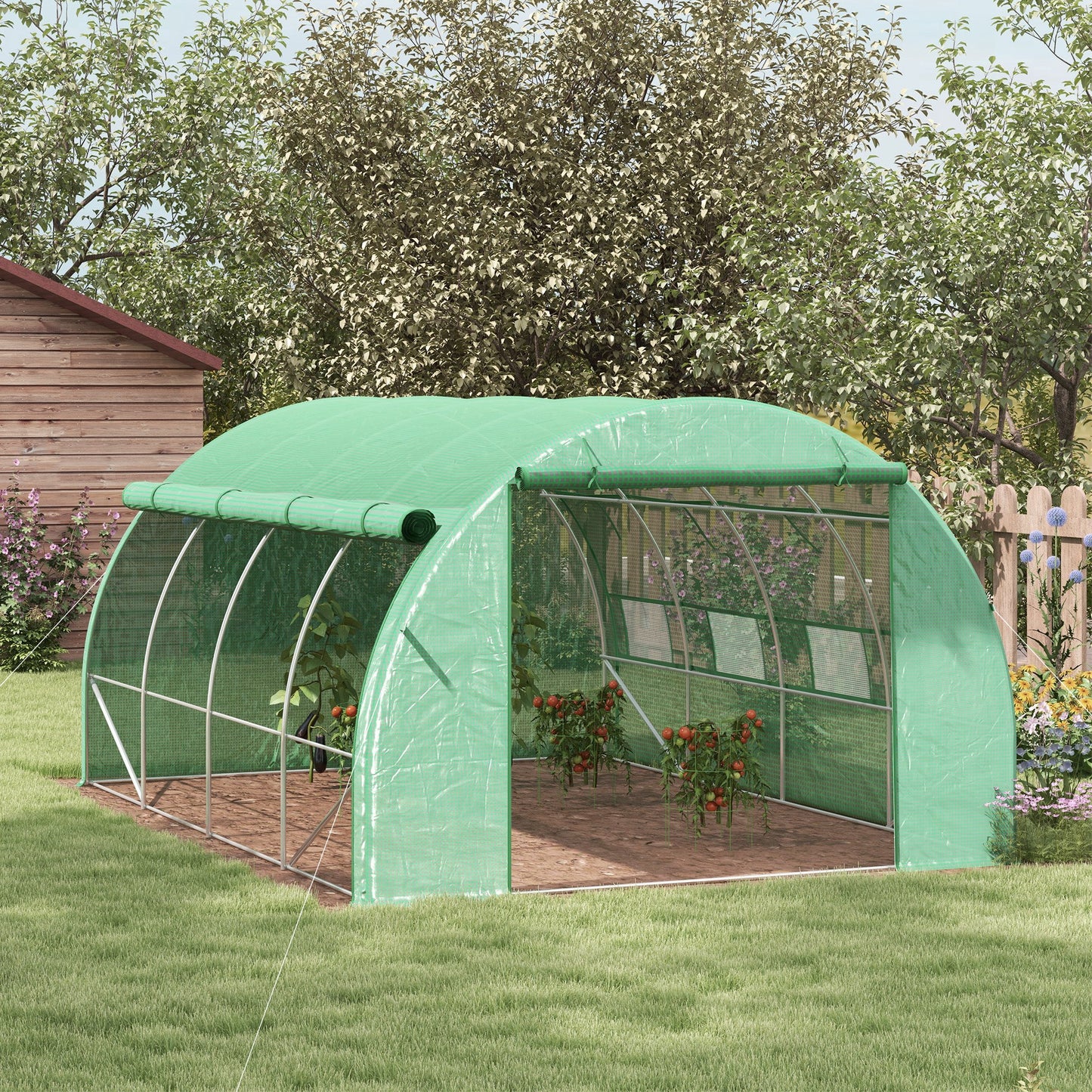 Outsunny Foils greenhouse Polytunnel 3.97x3x2 m Covers Rollable Green