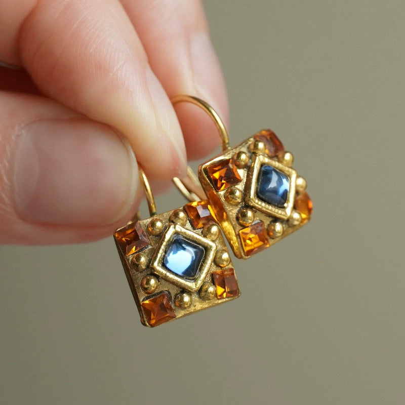 Western Antique Jewelry Vintage Retro Fashion Gemstone Earrings Ear Stud Earring Collection Elegant Fashion