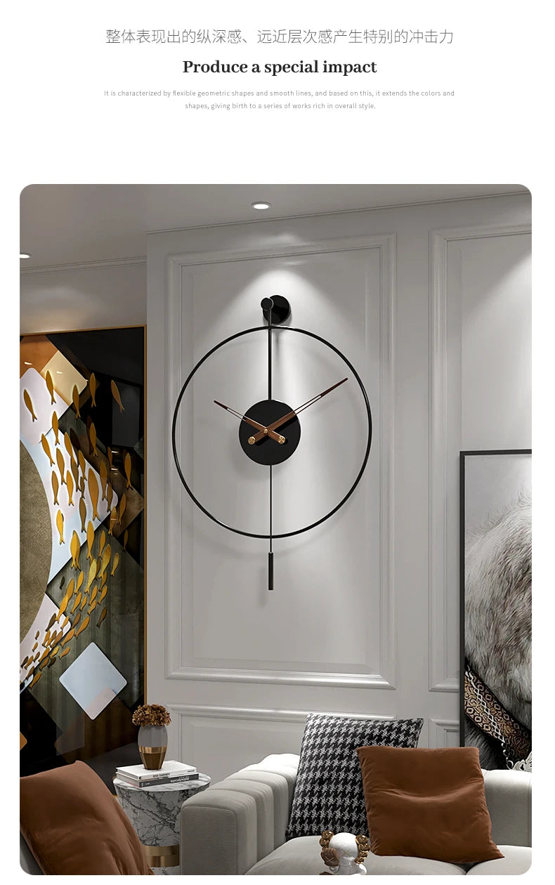 Spanish Minimalist Metal Wall Clock No Drill Installation Modern Industrial Style Large Silent Quartz Clock for Living Room