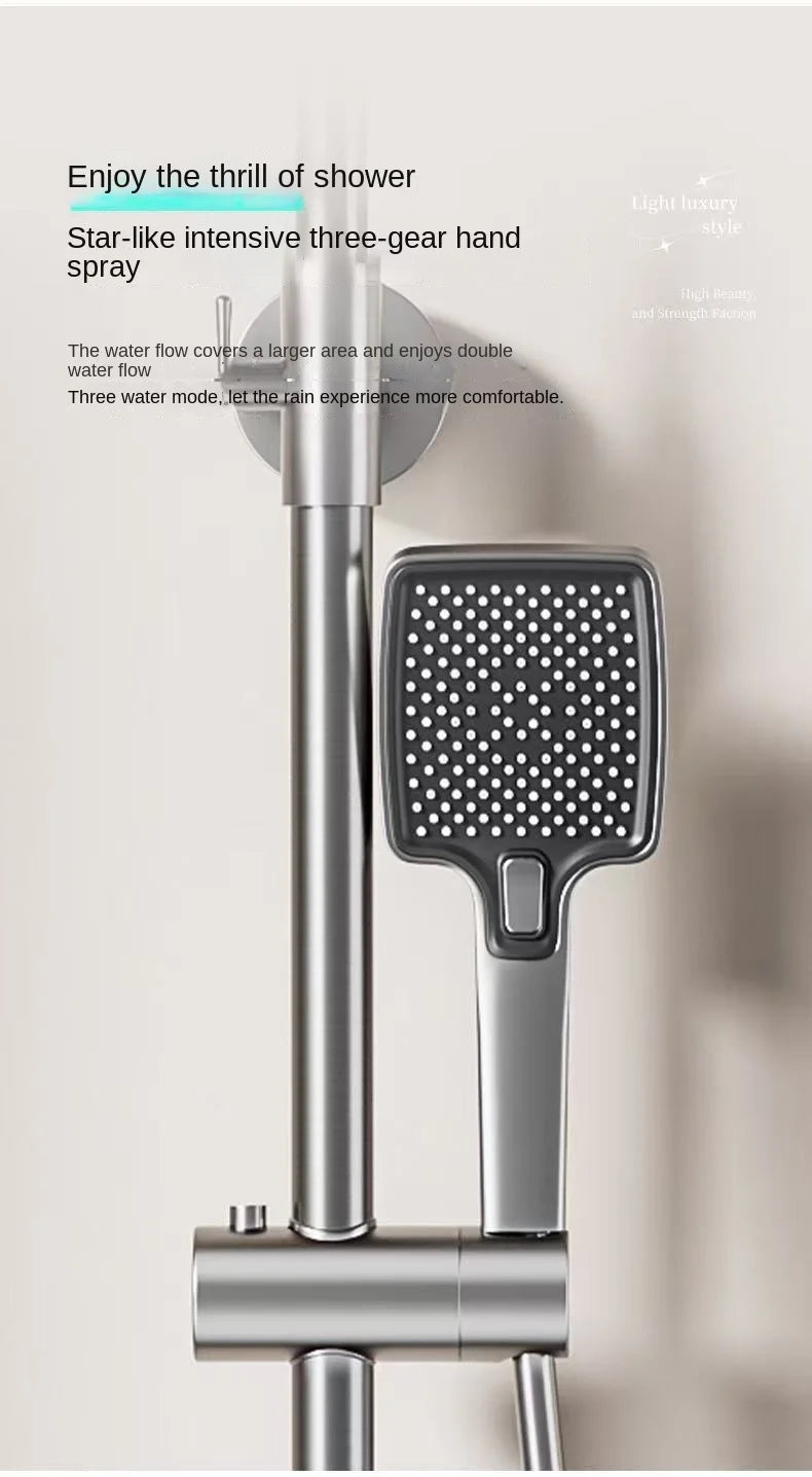 Space aluminum digital display shower head set, bathroom bathroom, shower, pressurized and thickened all copper shower