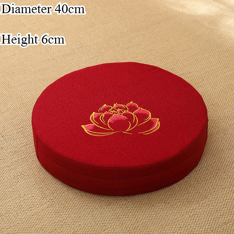 40x6cm Linen Meditation Cushion Round Yoga Floor Pillow Lotus Embroidery Zafu Tatami Seat Pad Removable Cover