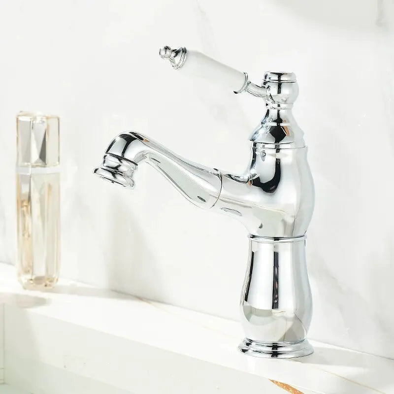 Gold Bathroom Ceramic handle Basin Faucets Pull Out Mixers Sink Faucet Washbasin Taps Water Tap Tapware Crane Brass Material