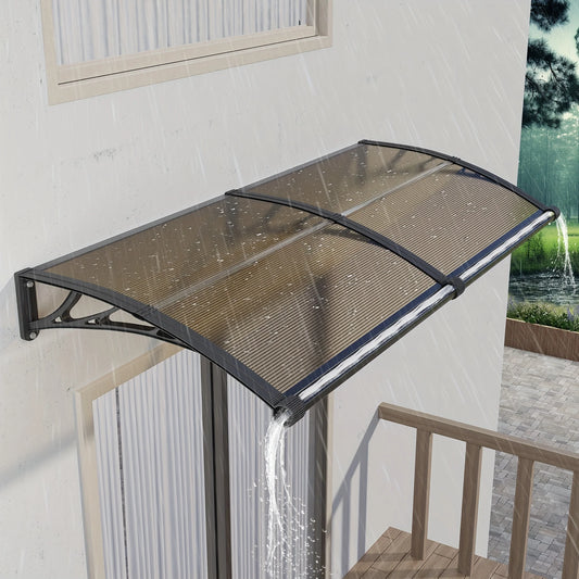 Large Polycarbonate Gutter Awning for Door Entrance Sun Shade and Rain Snow Protection Canopy for Patios and Yards Brown Board