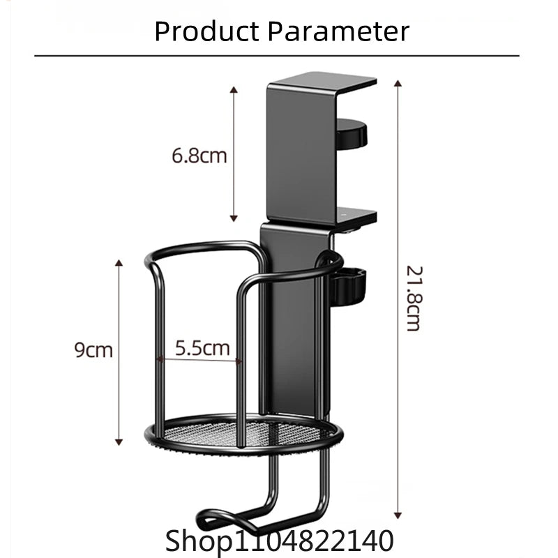 2 in 1 No Drill Desk Cup Holder Adjustable Upgraded Arm Clamp Stand 360 Degree Rotating Table Edge Clamp Anti-Fall Cup Holder