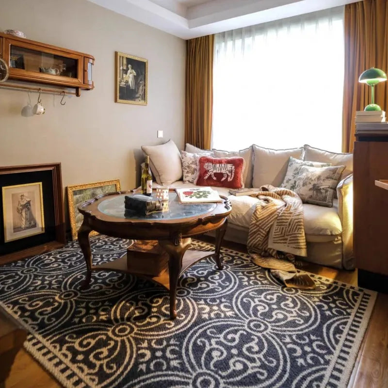 French Retro Rugs for Bedroom Checkerboard Living Room Decoration Carpet Ins Wind Plaid Bedside Floor Mat Large Area Plush Rug