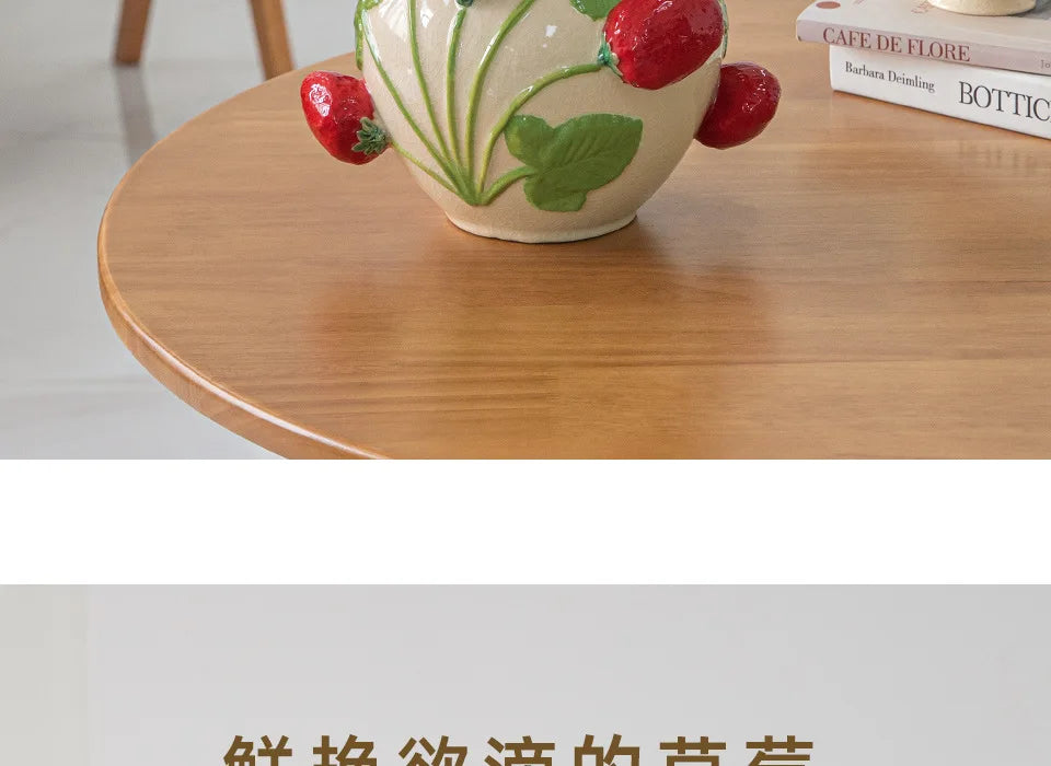 Emboss Strawberry Vase Ceramic Vase Children's Room Artifact Floral Accessories Fruit Pot Flowerpot Home Decoration Accessories