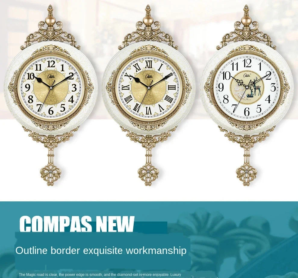 European Style Retro Wall Clock Watch Living Room Mute Pendulum Clock Elegant Taste Family Gift Art Decoration Rome Luxury