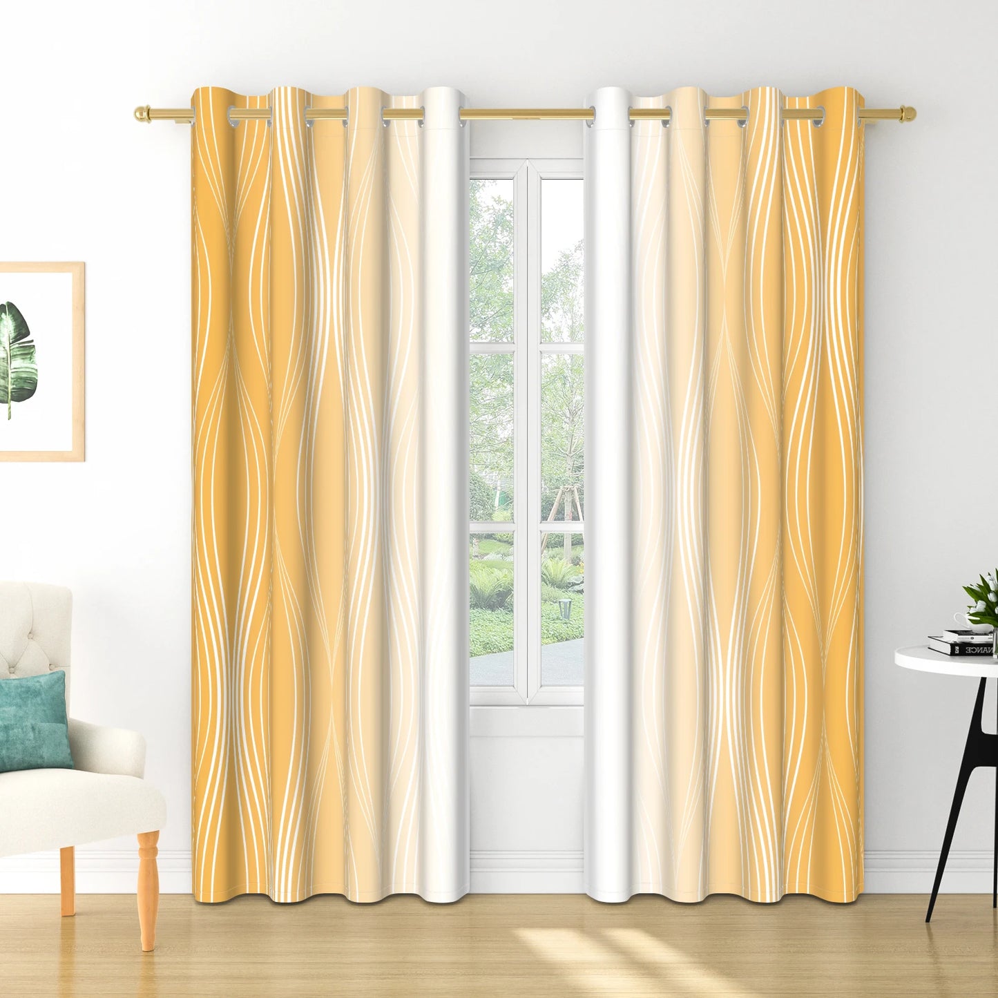 2pieces Modern Gradient Curtains Color Wave Design Color Gradient Polyester the Suitable Minimalist Bedroom Living Room Curtains