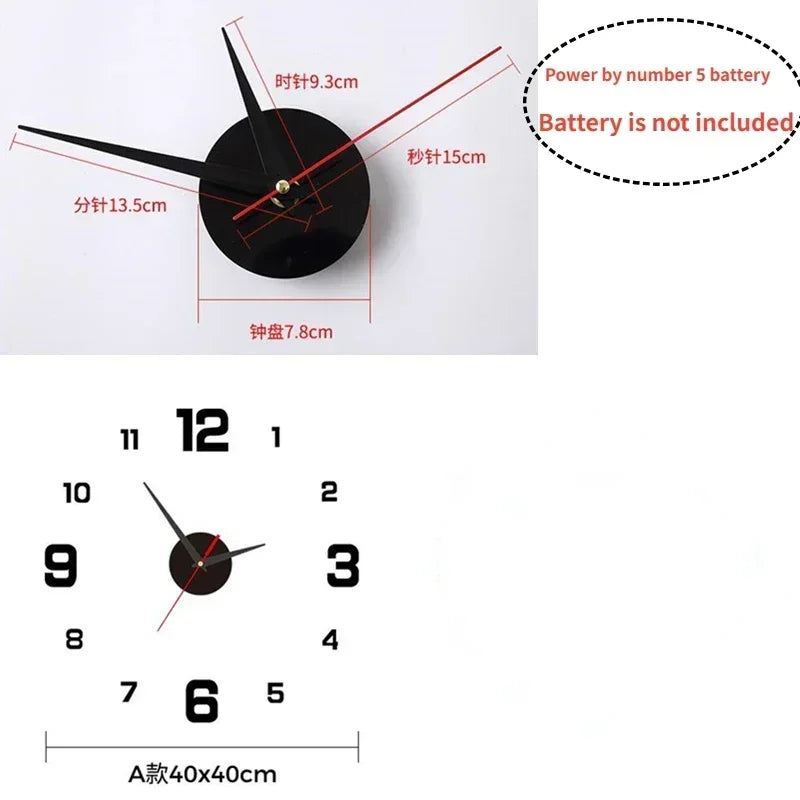 2024 Modern Design Wall Clock 3D DIY Quartz Clocks Fashion Watches Acrylic Mirror Stickers Living Room Home Decor Horloge