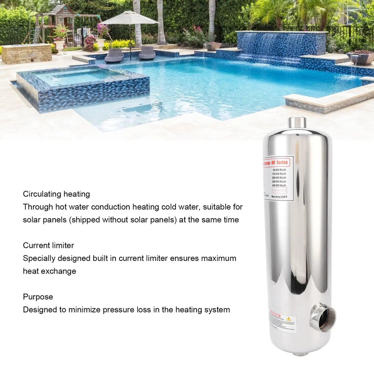 60KW Swimming Pool Heat Exchanger SPA Thermostat Heater Pool Circulating Heating Equipment Pool Heat Exchange Equipment