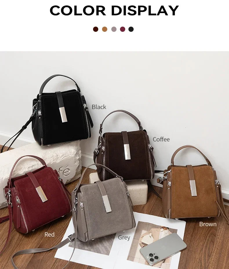 Winter Vintage Suede Leather Women’s Bag – Luxury Cowhide Design Elegant shoulder and crossbody handbag with a timeless vintage look. Soft, durable, and perfect for stylish winter wear.