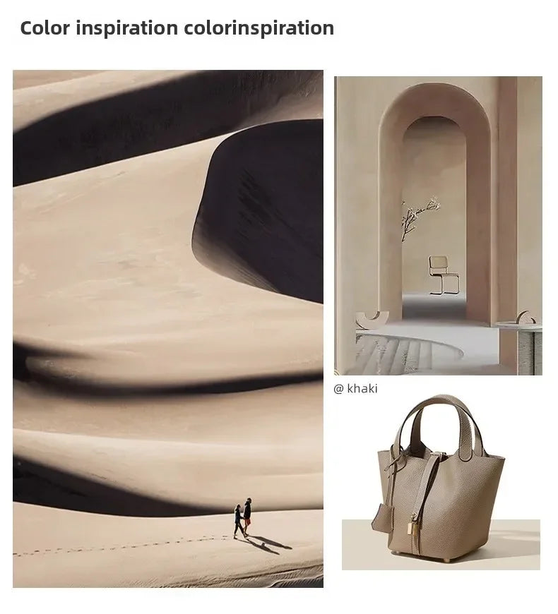Women’s Leather Bucket Handbag A soft, stylish summer essential featuring a modern basket design with a convenient mobile phone pocket.