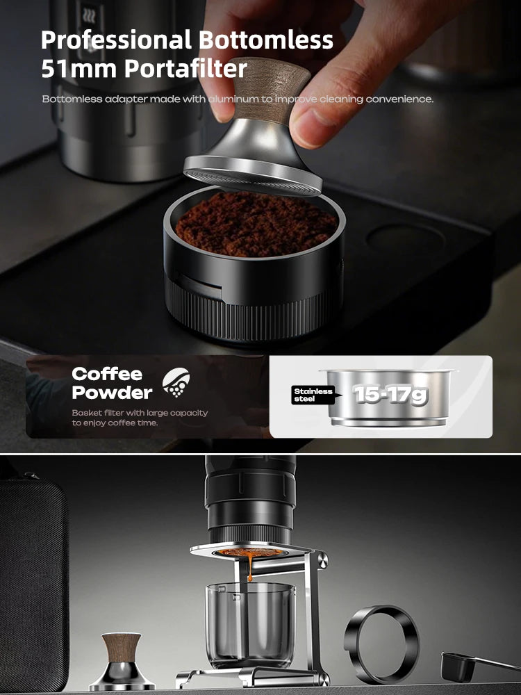 HiBREW H4C Portable Espresso Coffee Machine Wireless Heating Removable Battery Barista Ground Coffee Bottomless Extraction