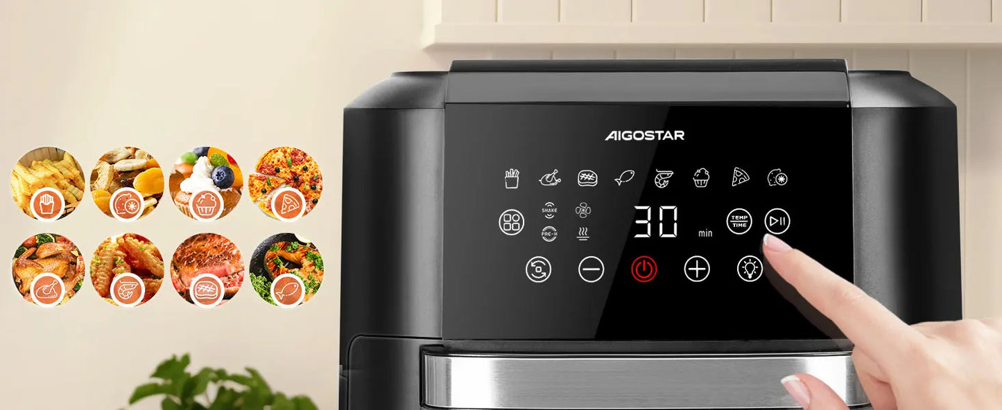 Aigostar Owen 12 Litre Air Fryer Multifunction 1700W LED Touch Screen 8 Preset Modes Includes 7 Accessories Rotary System BPA FR
