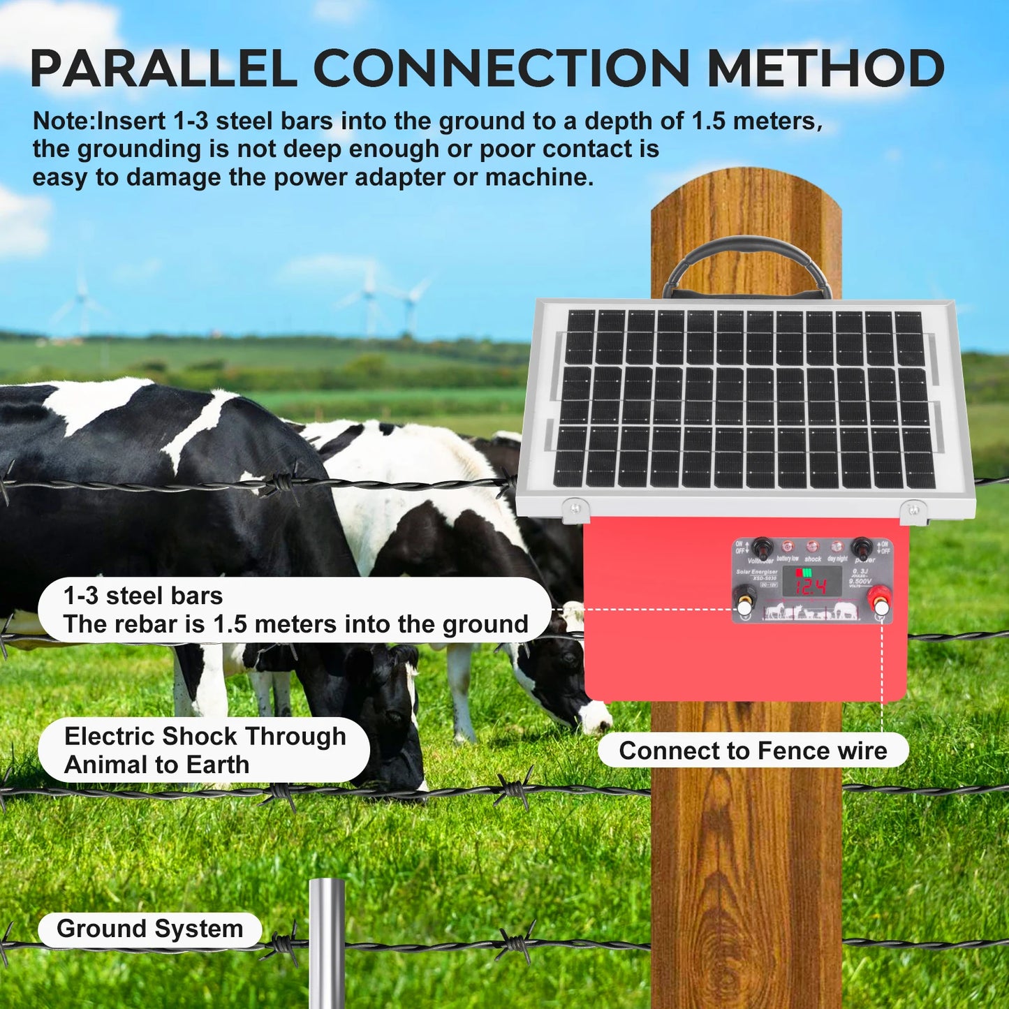 32KM/20 Miles Solar Electric Fence Charger for Livestock Prevent Predator Invasion Poultry with battery Electric Fence Energizer