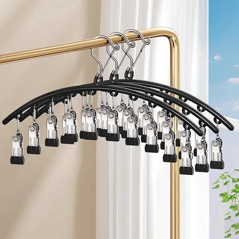 Galvanized Clothes Drying Hanger Windproof Clothing Rack 10 Clips Sock Laundry Airer Underwear Socks Holder Hangers