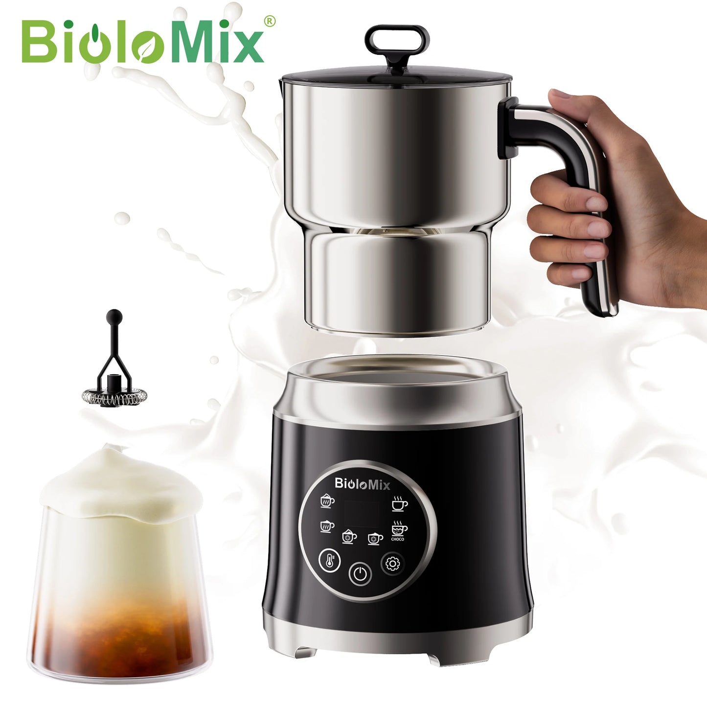 BioloMix 7-in-1 Steamer Detachab Electric Milk Frother Automatic Hot/Cold Foam Maker for Coffee, Hot Chocolate Dishwasher Safe