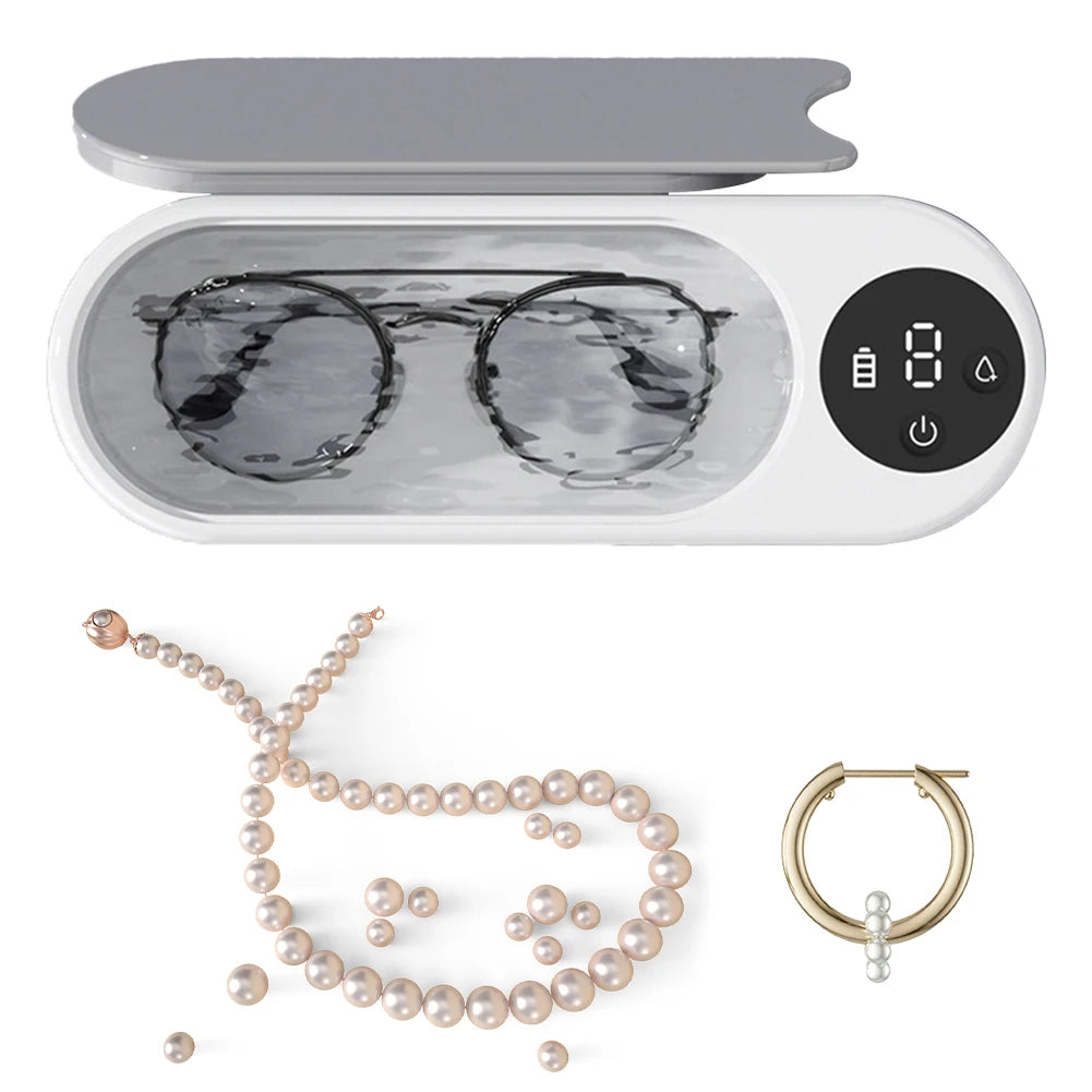 Ultrasonic Jewelry Cleaner Machine Portable Glasses Cleaner Retainer Cleaner Machine High Frequency Vibration for Coins Dentures
