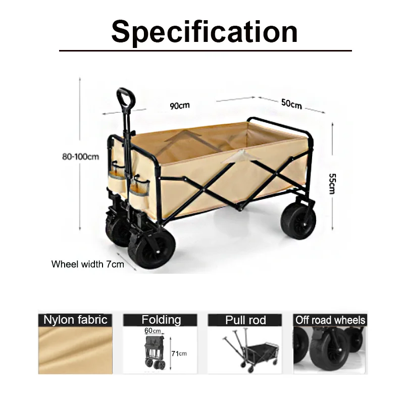 Foldable Garden Trolley Handcart Cart Tool Transport With 4 Wheels For Camping Beach Garden Shopping Outputs Load 80-150 kg Size