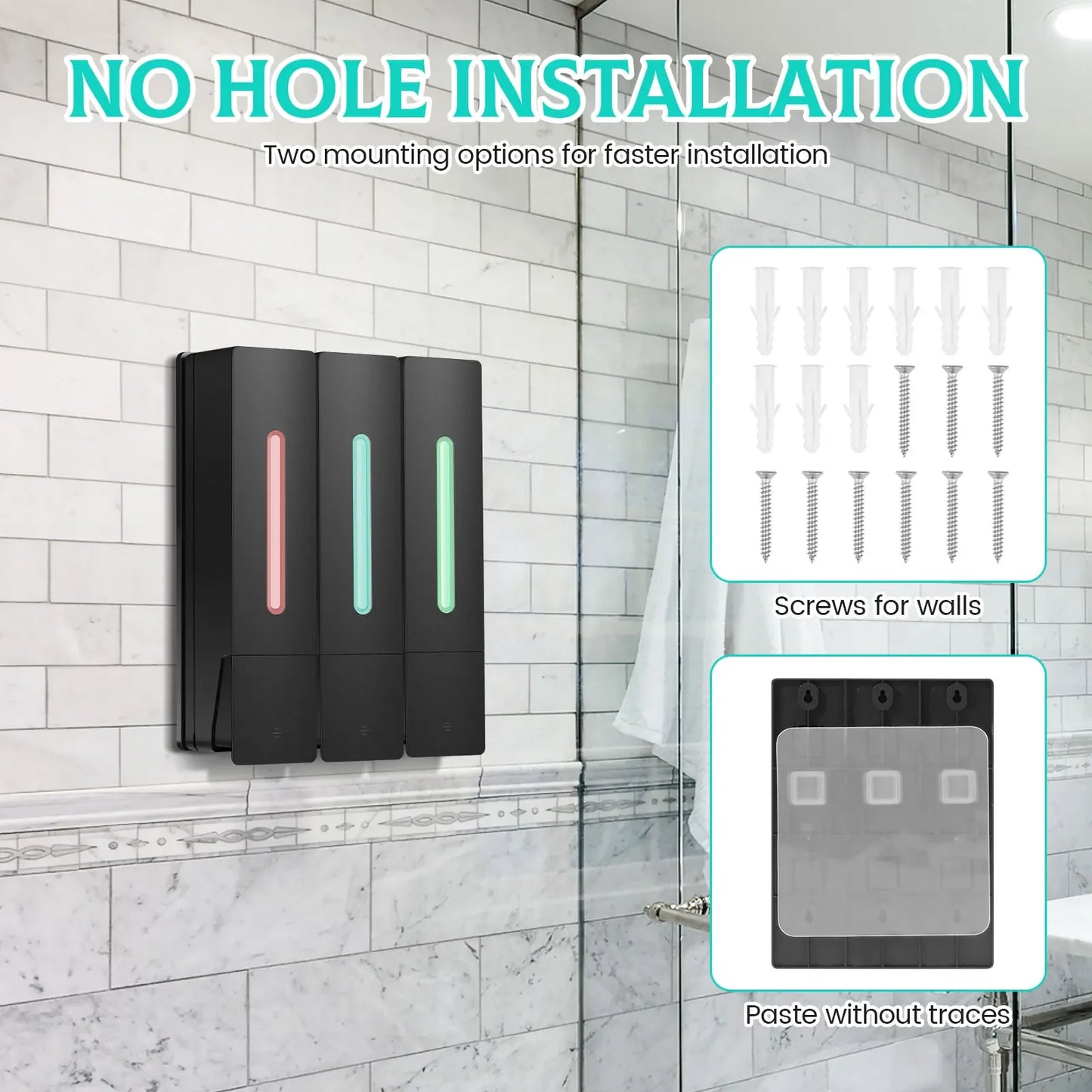 400ML Soap Dispenser Wall Mounted 3 Chamber Shower Soap Dispenser Adhesive Shampoo Conditioner Dispenser Bathroom Accessories