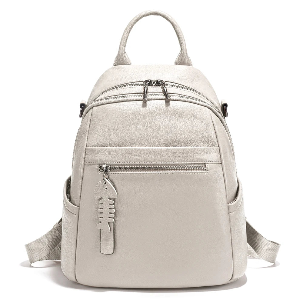 Soft Leather Women’s Backpack Large Capacity Crafted from premium cowhide leather with wide shoulder straps and multiple pockets. Stylish, durable, and perfect for everyday use.
