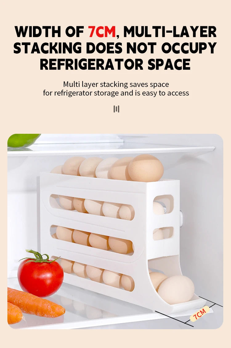 NASAN Egg Holder Egg Dispenser Auto Rolling Egg Tray Storage Organizer Space-Saving Egg Roller Rack 4 Tier Rolling Egg Holders