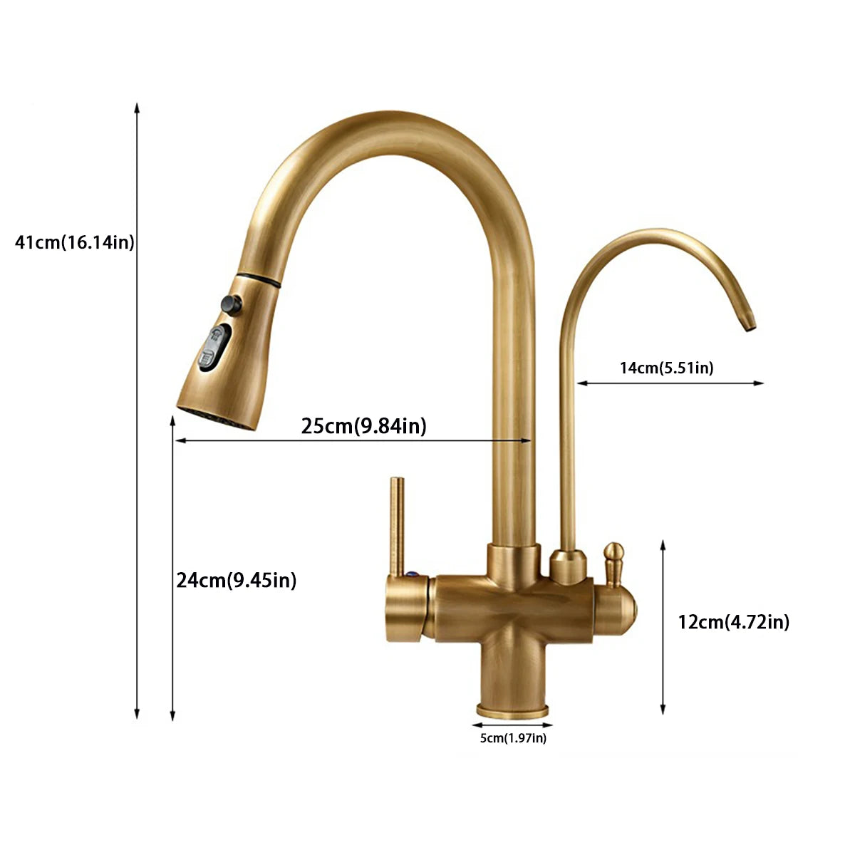 Gold Brass Pull-out Rotating Kitchen Faucet with 360° Swivel - Classic Sink Faucet for Modern Kitchen, Durable Water Faucet