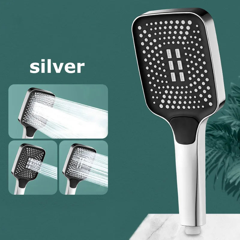Square Button Adjustable Shower Head Silver Booster Shower Head Thickened Water Outlet Shower Head Set
