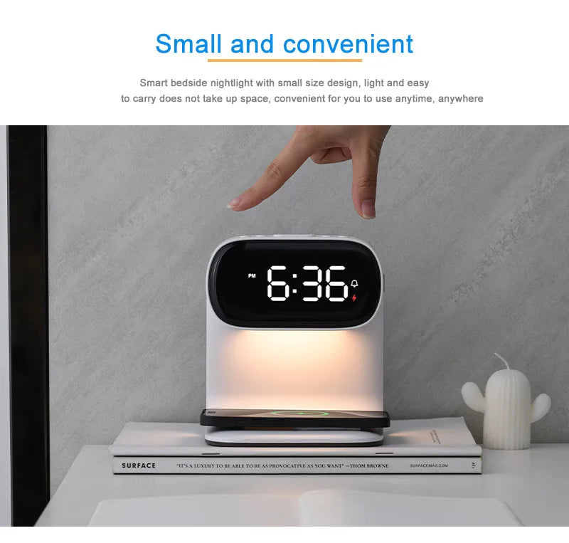Multifunctional alarm clock with night light, wireless charging clock, holiday couple gift, three brightness adjustment clock