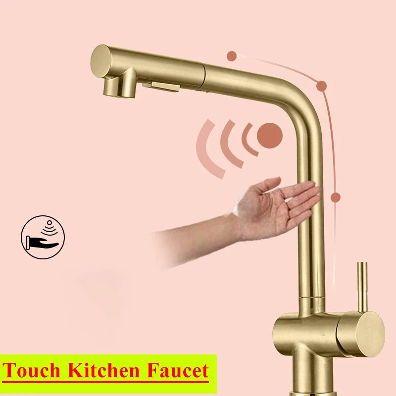 White Touch Kitchen Sink Faucets Hot Cold Pull Out Kitchen Sink Mixer Tap 304 Stainless Steel Sensor Touch on Kitchen Faucet
