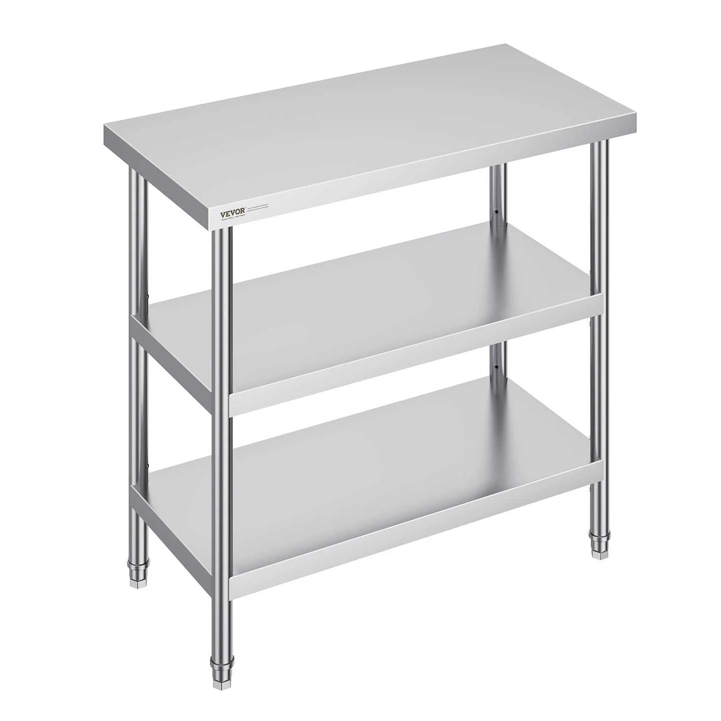 SucceBuy Stainless Steel Food Prep Table Commercial Kitchen Worktable with 2 Adjustable Undershelf for BBQ Kitchen Home Garage
