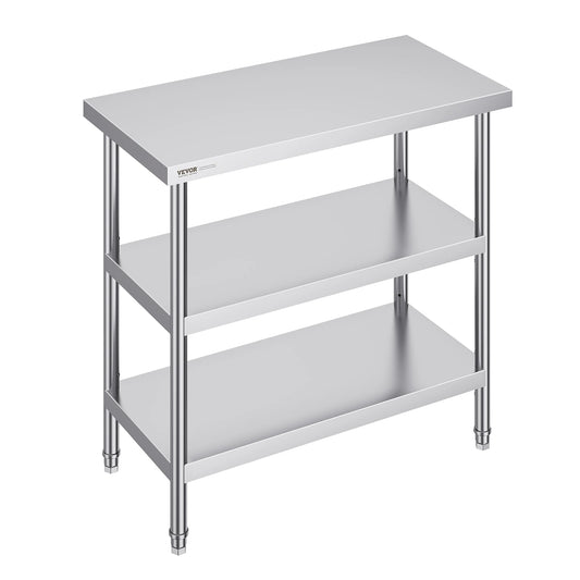 SucceBuy Stainless Steel Food Prep Table Commercial Kitchen Worktable with 2 Adjustable Undershelf for BBQ Kitchen Home Garage