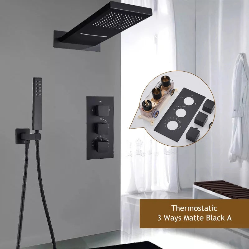 Thermostatic shower syste Waterfall Shower Faucet Concealed Shower r Wall Mounted Shower Column Hot And Cold Mixing Valve
