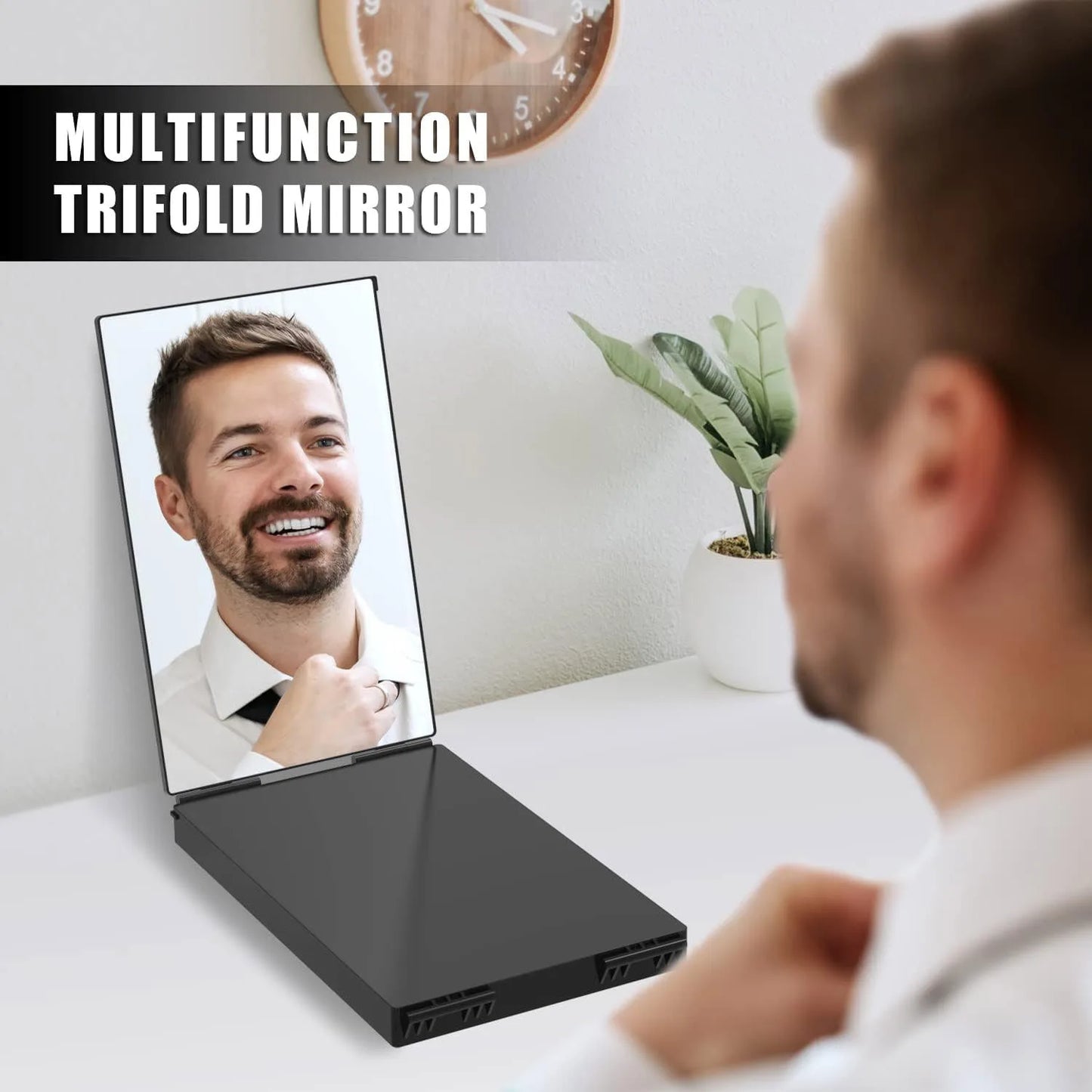 3-Way Mirror with LED 360 Trifold Hair Cut Mirror with Lighting Self Hairdressing Mirror For Hair Suitable For Haircut Styling