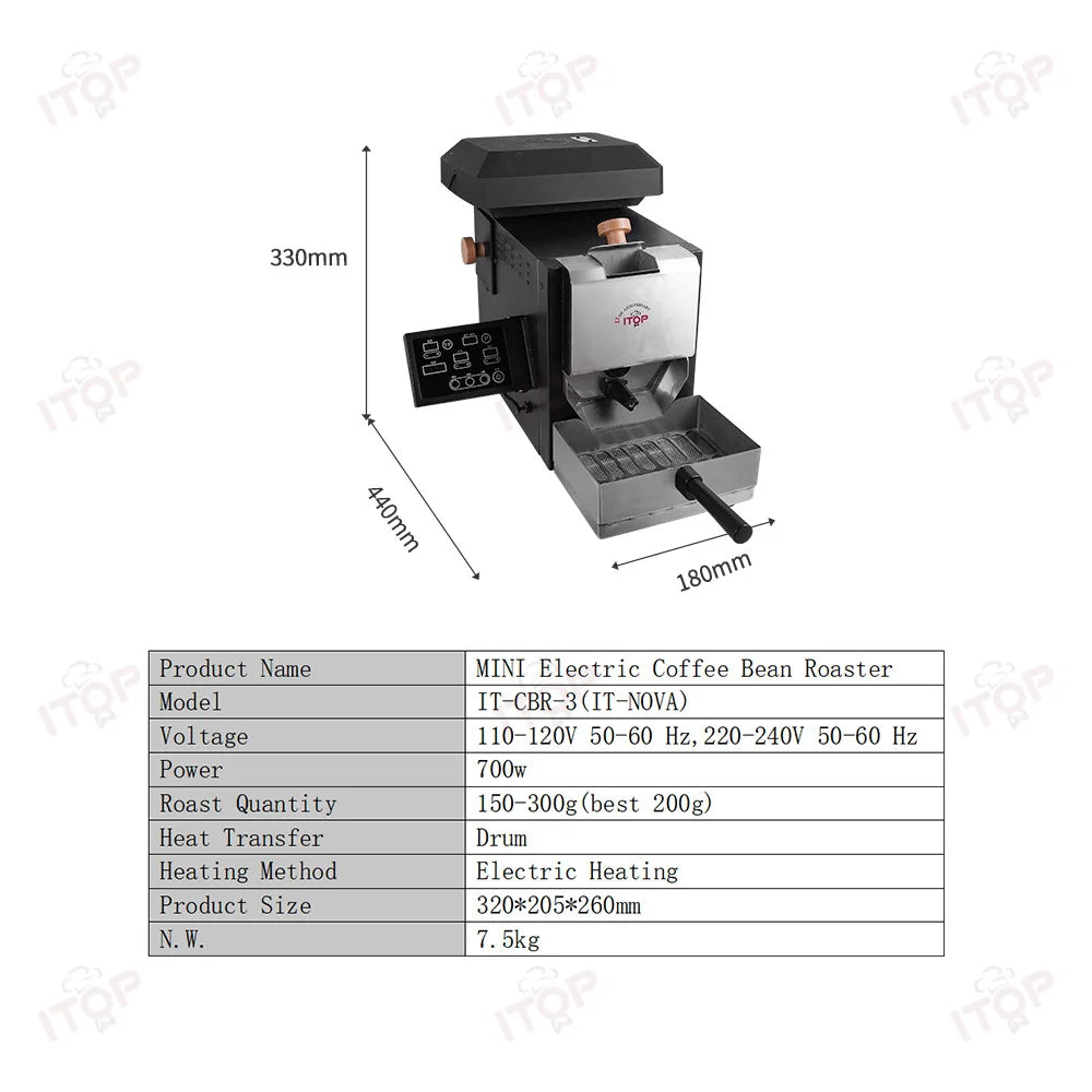 ITOP Coffee Roaster 200g Roasting Capacity for Household Patented Drum Structure and nnovative Agitator Design CBR-3