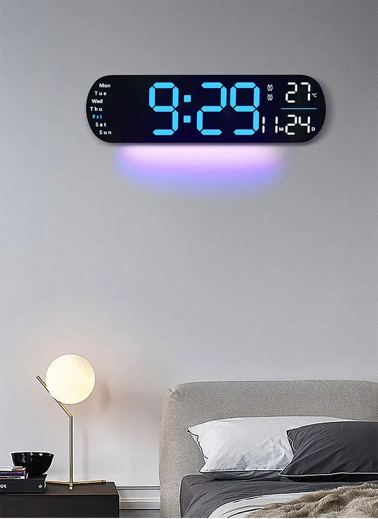 Digital Wall Clock Large LED Screen Temperature Humidity Display Electronic Alarm Clock Creative Home Decoration Remote Control