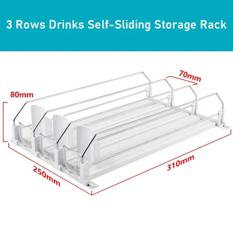 Drinks Self-Sliding Storage Rack Refrigerator Drink Organizer Soda Kola Beer Can Dispenser Adjustable Width Kitchen Organizer