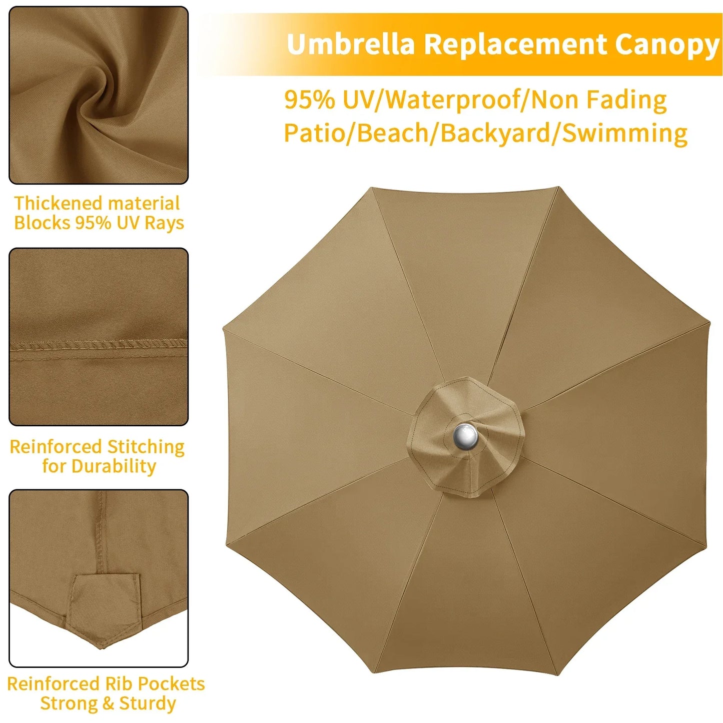 Replaceable Parasol Top Cloth Garden Outdoor Patio Canopy Umbrella Cover Sunshade Garden Canopy UV Protection 2m/2.5m/2.7m/3m