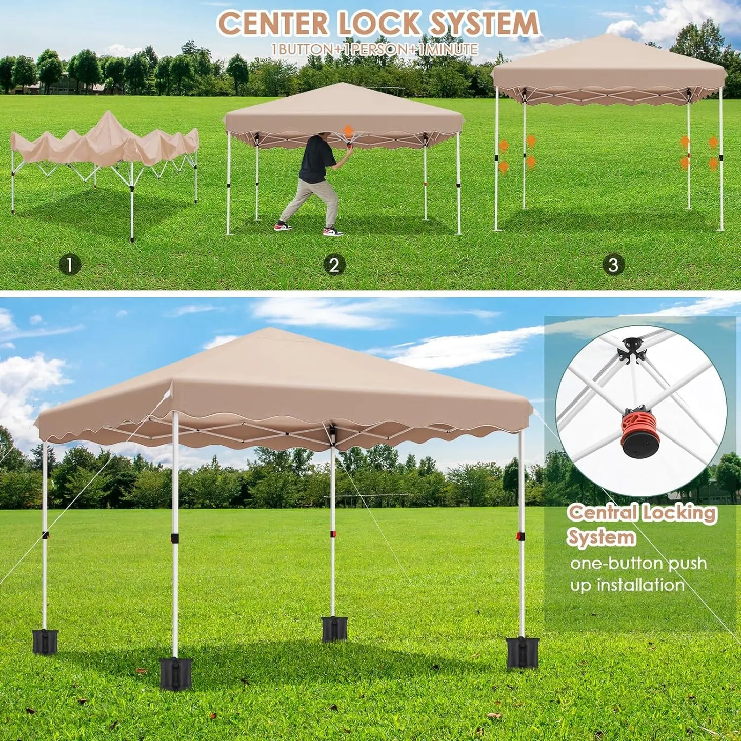 3x3M Gazebo Tent Pop up Canopy Instant with Bag Bonus 4 Weight Sandbags,& Carry Bag Foldable Shelter Outdoor Garden Tent