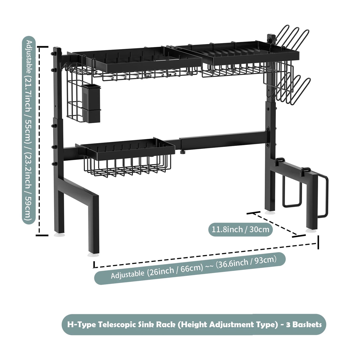 Over-the-Sink Dish Drying Rack – Expandable 2-Tier Stainless steel design with utensil holder. Space-saving, durable, and perfect for organized kitchen drying.