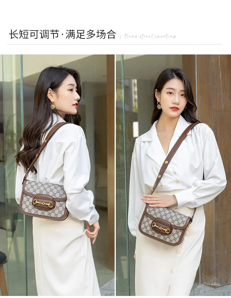 Ladies Genuine Leather Saddle Bag Versatile Crossbody Trendy underarm and single-shoulder design with a sleek, modern look. Compact, stylish, and perfect for everyday fashion.