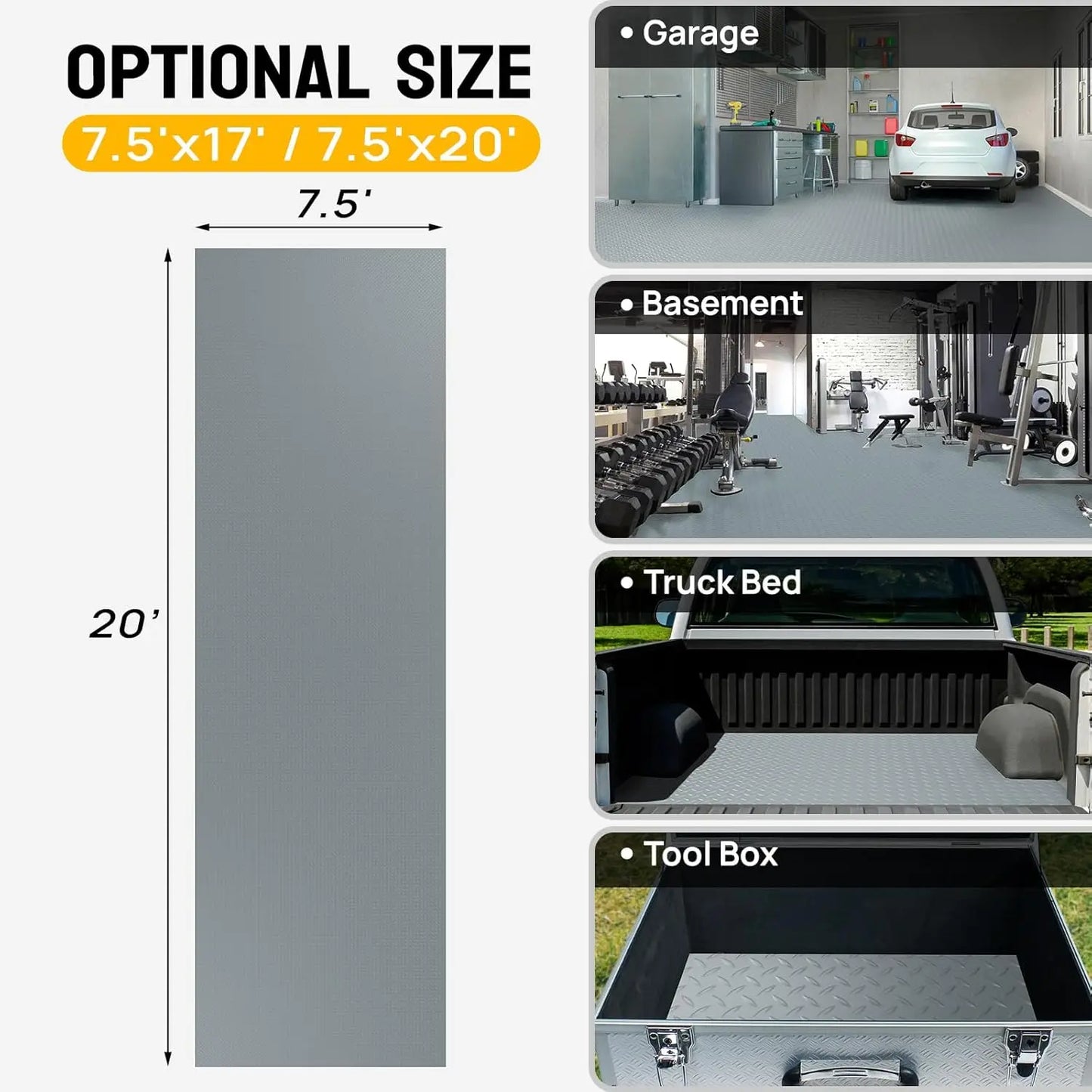 NEW 7.5 x 20 FT Garage Floor Mat, Thickened Diamond Plate PVC Garage Mats Flooring Roll for Under Car, Garage Parking Mats