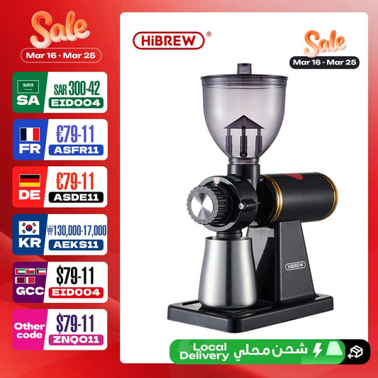 HiBREW 8 Settings Electric Coffee Bean Grinder for Espresso or American Drip coffee Durable Flat Burr  Die-casting Housing G1