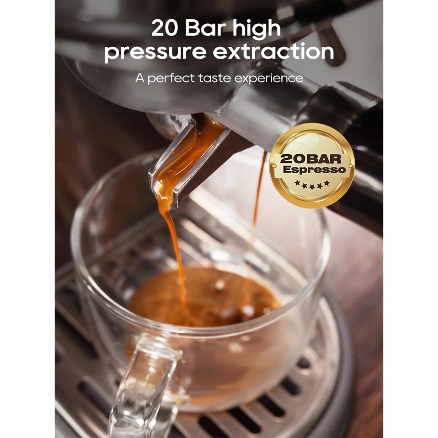 1.3L Coffee Machine Professional Coffee Maker 20 Bar Pressure Stainless Steel Semi Automatic with Digital Display Adjustable