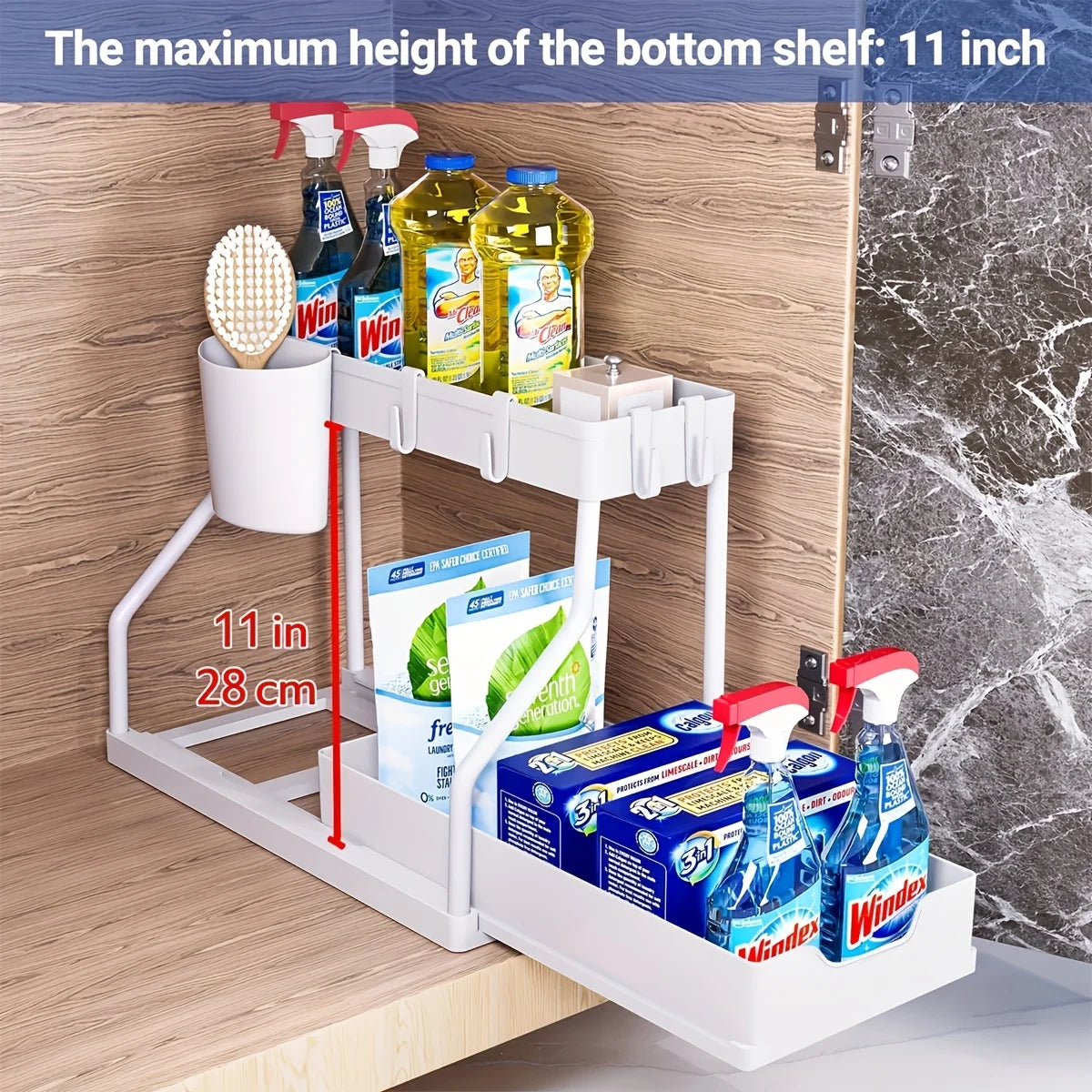 1pc Laoyeboubi 2-Tier Plastic Storage Organizer Pull-Out Drawer Kitchen Bathroom Space-Saving Durable Large Capacity