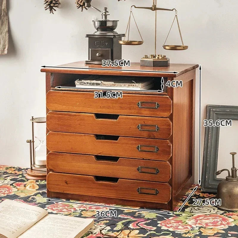 Retro Wooden File Storage Box Office Jewelry Box A4 File Drawers Desktop Sorting Cabinet For Dressing Table Functional Organizer